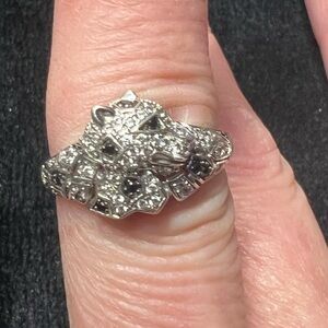 🖤BEAUTIFUL STERLING SILVER 925 LEOPARD CZ RING SZ 7🖤